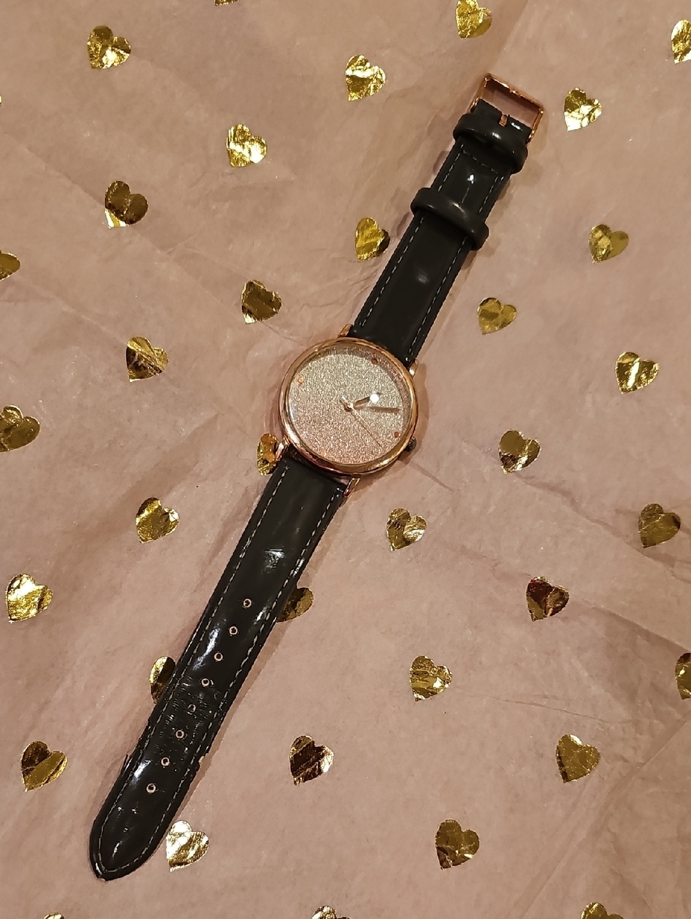 Women’s Fashion Watch - Grey Strap with Rose Gold Glitter Dial